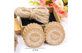 KRAFT ROUND TAGS THANK YOU D45mm WITH ROPE SET 50pcs